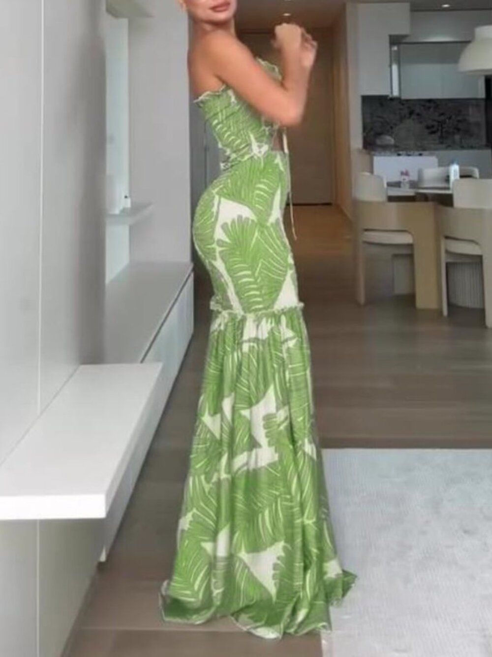 Floral Maxi Dress for Women - Halter Tie, Ruched Design, Perfect for Vacation - Picture 2 of 6